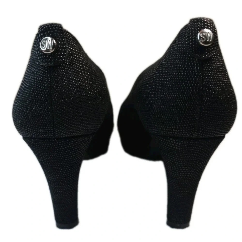Stuart Weitzman Black Textured Peep Toe Platform Pumps Heels 7M OW31563
